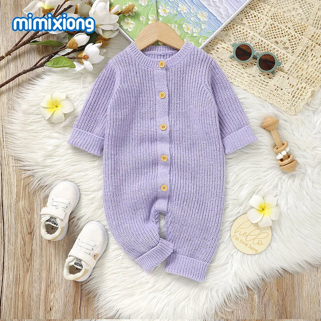 0-24M Newborn Baby Boys Girls Solid Knitted Jumpsuit Spring Autumn Toddler Long Sleeved Knitting Romper Kids Clothes For Infant