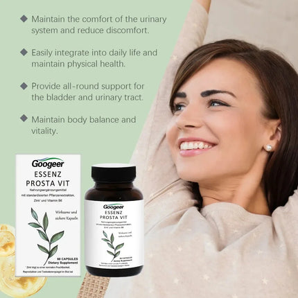 Googeer Essenz Prosta Vit Men’s Wellness Capsules with Zinc Vitamin B6 Saw Palmetto Nettle Root Support Vitality 60 Count