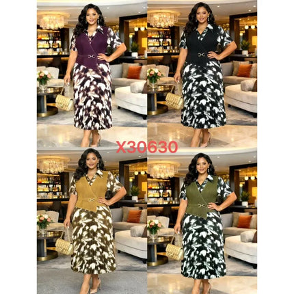 Miyake Pleated Short Sleeve Dresses 2026 Summer New Suit Collar Casual Elegant Women's Plus Size Stretch Wrinkle-Free Long Dress