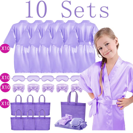 6/10/12Sets Spa Party Robes for Girls Kimono Girls Robe Gowns Kids Birthday Party Supplies Favors Sleepover Slumber Pajamas Part