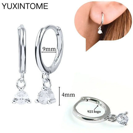 925 Sterling Silver Ear Needle Fashion Hoop Earrings White Crystal Luxury Women's Silver Earrings Wedding Women's Jewelry Gift