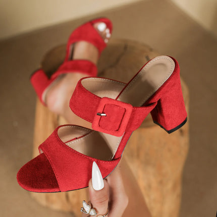 2026 Women's Round Heel Mule Square buckle thick heel Sandals Insole and Cushioned Outsole for Arch Support Casual High Heels