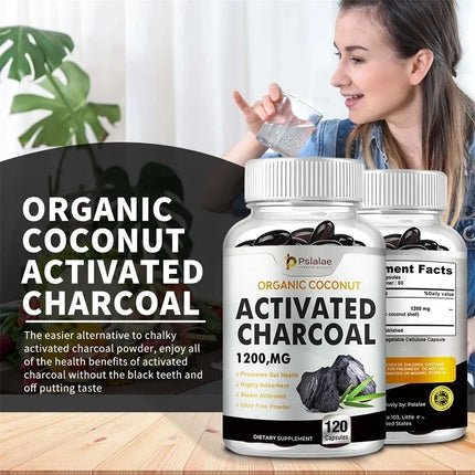 Activated Charcoal Capsules 1200 Mg - Supports Intestinal Health, Digestive Health, Relieves Bloating, and Improves Immunity