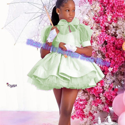 Customized Gorgeous Pink Flower Girl Dress Layered Wedding With  Decoration And Shiny Tulle Satin Tutu Birthday Evening Dress