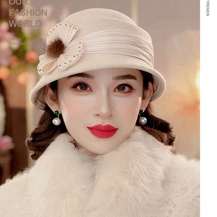 100% Australia Wool Felt Cloche Hat Women Party Formal Fedora Ladies Grace Beret Caps