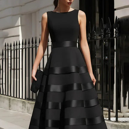 New Fashion Black Party Dress Spring Summer Women's Sleeveless O-neck Patch Designs Elegant Prom Maxi Dresses For Women Vestidos