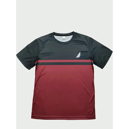 New 3D round-neck men's T-shirt, made of casual polyester knitted fabric, elastic and light, regular fit, striped pattern