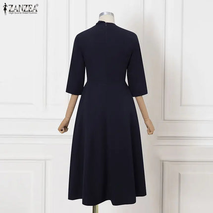 ZANZEA Women Elegant Long Dresses Summer Spring Casual A-Line Vestidos Fashion Buttons Lapel Solid Midi Sundress Streetwear OL
