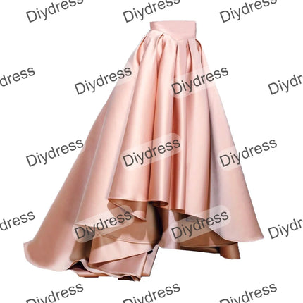 Women's High Low Elegant Prom Party Skirt A-Line Pleated Front Short Back Long Satin Skirt With Pockets For Evening Gown