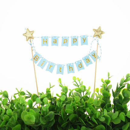 Cake Topper Flags Wrapper Star Cupcake Toppers Kids Happy Birthday Pink Blue Wedding Bridal Party Baking Decoration DIY New