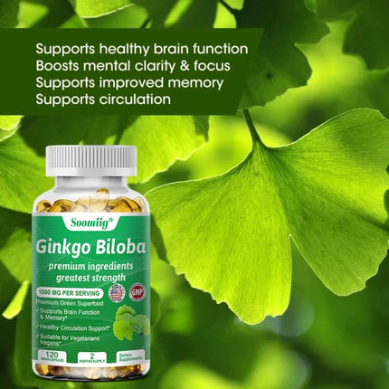 Ginkgo Biloba Capsules, Memory Support Supplement, Supports Brain Function and Mental Alertness, 120 Capsules