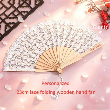 10/30pcs Exquisite Lace Wooden Folding Hand Fans Personalize Engrave Text Logo on Wood for Dancing & Wedding Party Home Decor