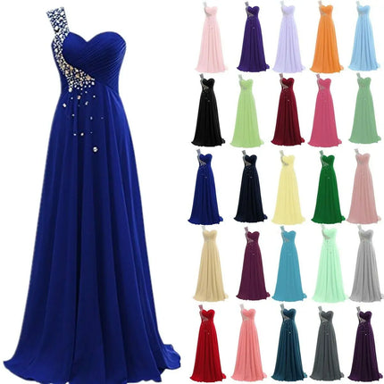 A Line Chiffon One Shoulder Bridesmaid Dresses Crystals Beading Pleat Elegant Wedding Party Formal Prom Evening Corset Back