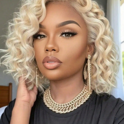 613 Blonde Short Wigs Lace Frontal Wigs Human Hair Full And Thick 13x4 HD Transparent Lace Front Wigs Human Hair Pre Plucked With Baby Hair 200 Density Kinky Curly Glueless Human Hair Wig For Women