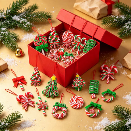 16/32Pcs Christmas Candy Cane Wooden Ornaments, Lollipop Xmas Tree Hanging Pendants for Christmas Party Home Holiday Decor Gift