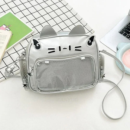 Women's Fashion Backpacks Y2K Style Japan Kawaii Cat Ita Bag PU Cute Girls Transparent Pocket Aesthetic Shoulder Crossbody Bags