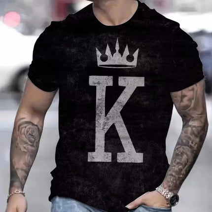 T Shirt for Man Men's Black and Golden Casual T-shirt Printed with "King" Crown + Arm Pattern Clothing Light Luxury Personality