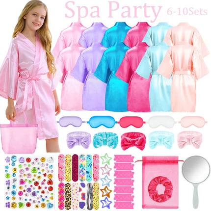 6/10/12Sets Spa Party Robes for Girls Kimono Girls Robe Gowns Kids Birthday Party Supplies Favors Sleepover Slumber Pajamas Part
