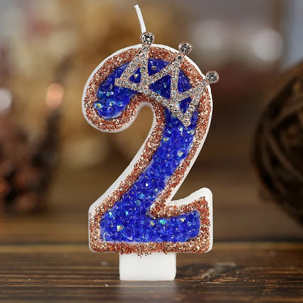 Blue Crown Sparkle Number Birthday Candles - Digital Cake Decoration for Halloween Party Supplies & Luxury Memories