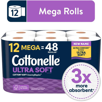 Cottonelle Extra Soft Toilet Paper, Strong and Durable, 12 Rolls Per Pack