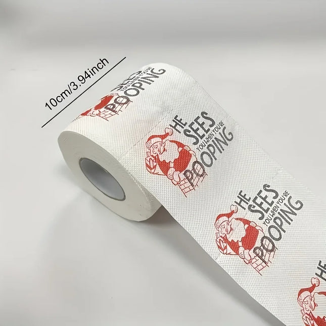 1 Roll Christmas Toilet Paper, Funny Santa Claus Novelty Design, Unique Holiday Gift for Friends, Unbleached Wood Pulp Decorativ