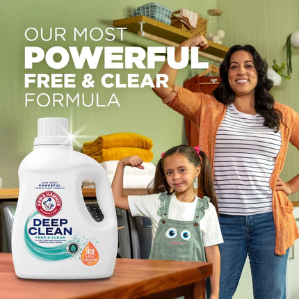 Deep Clean Free & Clear Liquid Laundry Detergent, 75 Fl oz, 50 Loads, Hypoallergenic, Fragrance Free, Dye Free, Unscented, Sensitive Skin, Baby Safe, High Efficiency, Septic Safe, Economy Size