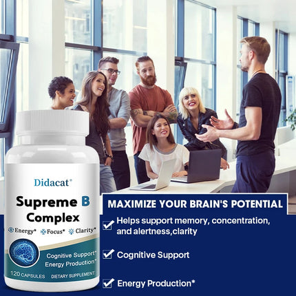Vitamin B Complex Capsules, Daily Essential B Vitamin Supplement for Energy Mood Cognitive Nervous System & Immune Wellness