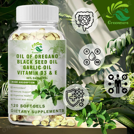 Organic Oregano Oil Capsules with 99% High Concentrate Carvacrol - Digestive Support, Gastrointestinal Health, Immune Support