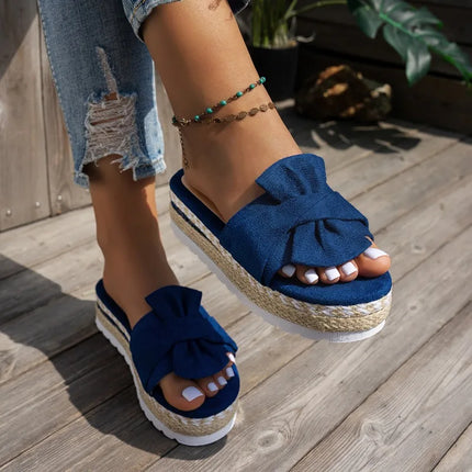 2026 Fashion Bow Decor Thick Soled Casual Women's Slippers Summer New Solid Comfort Casual Elegant Women Shoes Claquette Femme