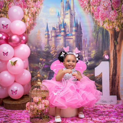 Pink Girls Birthday Party Dresses Customized High Neck Beading Flower Girl Dresses Baby Kids Gowns for Photo Shoot