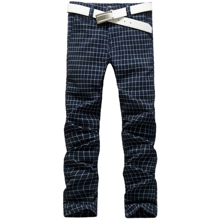 Summer dress pants for men Cotton Casual cargo Pants Man Straight Loose Suit pants Plaid Trousers Male Big size Brand Clothes