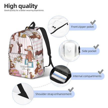 Curious George Dessert Activity Stickers Backpack  Travel Backpacks Girl Kawaii School Bags Designer Big Rucksack