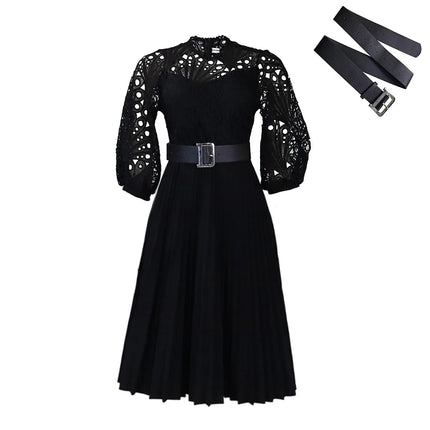 African luxury fashion plus lace hook flower sexy hollow out pleated European and American comfortable dress formal dress