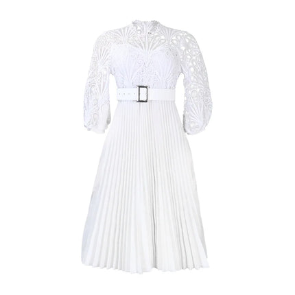 African luxury fashion plus lace hook flower sexy hollow out pleated European and American comfortable dress formal dress