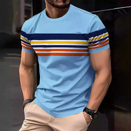 Striped T-Shirts Color Block Pattern 3D Print Men's Short Sleeve T Shirt Oversized Street Tees Harajuku Tops Man Clothing