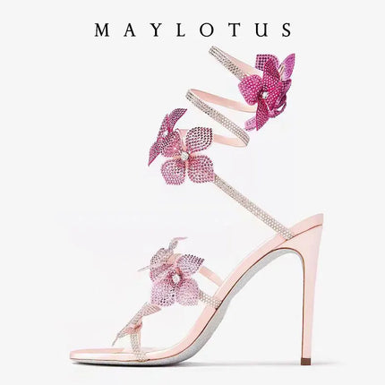 Spring/Summer New Water Diamond Jewel Wrist Wrapped Snake-shaped High Heel Sandals Sexy Large Size Shoe Girl Women Sandals