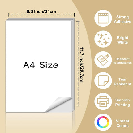 10 Sheets A4 Glossy Vinyl Sticker Sheets 8.3 x 11.7 inch Self-adhesive Waterproof Label Compatible with Inkjet & Laser Printers