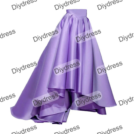 Women's High Low Elegant Prom Party Skirt A-Line Pleated Front Short Back Long Satin Skirt With Pockets For Evening Gown