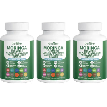 Googeer Moringa Turmeric Capsules All-in-one for Joint Health Support with Ashwagandha Ginger and Ceylon Cinnamon 60 Capsules