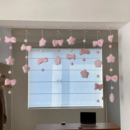 Bow Heart Shaped Curtain Partition Romantic Pink Tassel Door Curtain Living Room Divider String Partition Window Valance Decor