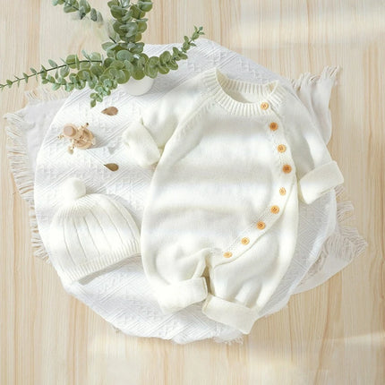 Baby Knitted Jumpsuit with Hat Custom Embroidered Name Newborn Boys Girls Birth Gift Sweater Personalized Cute Crawling Suit Set