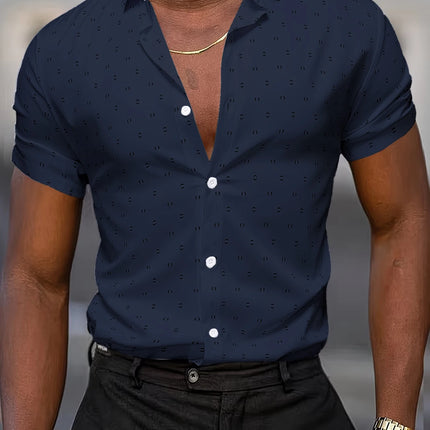 Summer Men's Short-Sleeve Shirt, Polka Dot Print, Wrinkle-Resistant, Business Casual Shirt, Ice Silk, Versatile and Popular Top