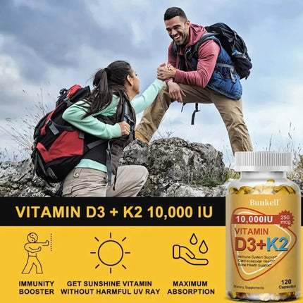 Natural Vitamin D3 K2 Softgels for Heart, Joint and Bone Health, D3 K2 Multivitamin Supplement