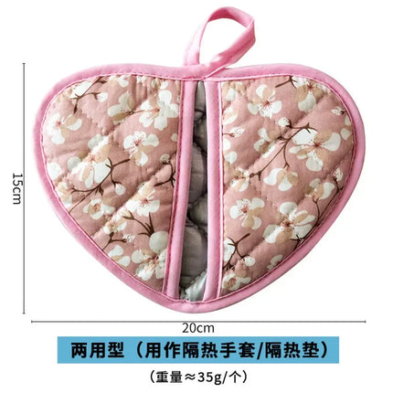 Flower Cotton Printed Baking Oven Gloves Home Kitchen Hot Resistant Heart-shaped Hand Clip Insulation Pad