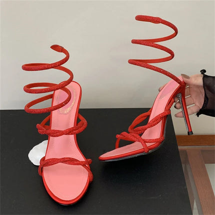 Eilyken Fashion Style Open Toe Sandals Women Sexy Thin Heels Crystal Diamond Ankle Strap Nightclub Party Shoes