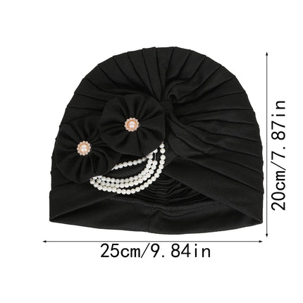 Pearls Beading Turban Cap for Women Flower Design Female Head Wraps Muslim Headscarf Bonnet Hairloss Hat Cover