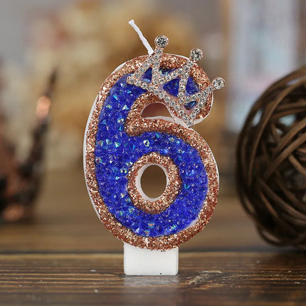 Blue Crown Sparkle Number Birthday Candles - Digital Cake Decoration for Halloween Party Supplies & Luxury Memories
