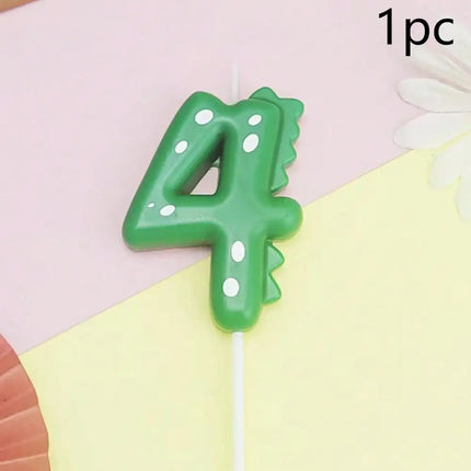 Green Dinosaur Number Candles 0-9 Kids Birthday Party Cake Decorations Cute Dino Themed Birthday Candles