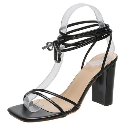 Summer Plus Size Women's Square Toe Ankle Strap Chunky Heel Sandals Sexy European & American Style High Heel Sandals for Ladies
