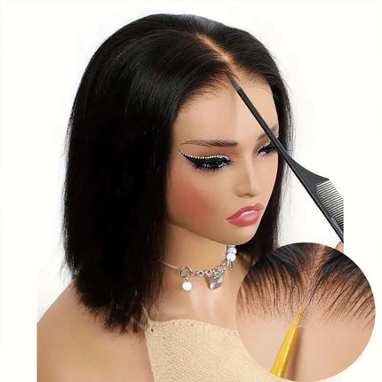 16 Inch Short Straight Bob Human Hair Wig Bone Straight 13X4 HD Invisible Transparent Lace Front Wigs Silky Straight Real Human Hair Pre Cut Pre Plucked With Baby Hair 250% Density Put On And Go Bob Wigs For Women Beginner Fr